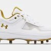 Under Armour Glyde MT Womens Metal Softball Cleat - White/Gold