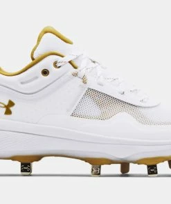 Under Armour Glyde MT Womens Metal Softball Cleat - White/Gold