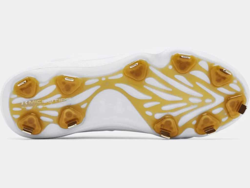 Under Armour Glyde MT Womens Metal Softball Cleat - White/Gold 3 Under Armour Glyde MT Womens Metal Softball Cleat - White/Gold - Image 3